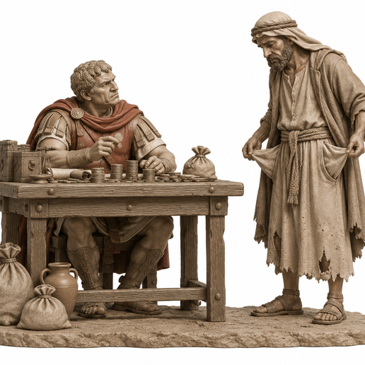 Ciudadano de Judea mostrando sus bolsillos vacíos – Figura de Belén para impresión 3D