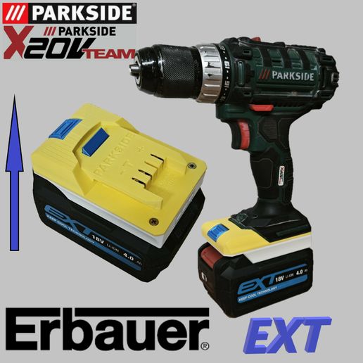 🔋 ERBAUER on PARKSIDE Battery adapter・ STL File for 3D printing