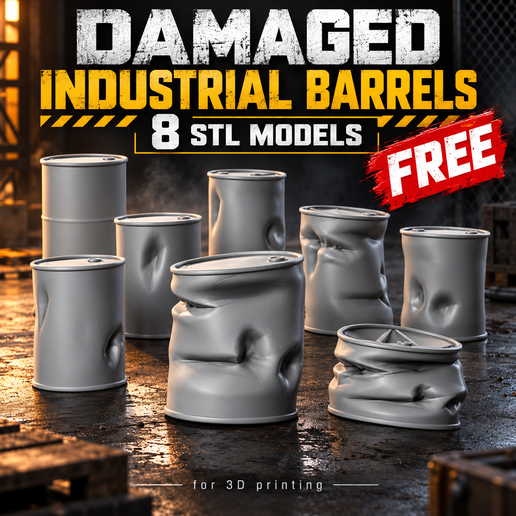 Damaged Industrial Barrels – 8 FREE STL Models