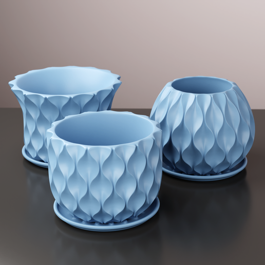 🌊 Wave pot planter with drainage and Tray set of 03 PCS・ STL File for ...