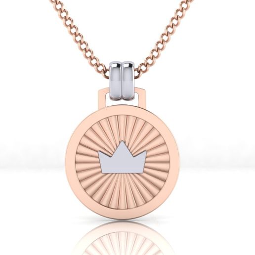 Crown Sunburst Round Disc Pendant in Rose Gold