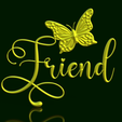 Friend-Mariposa.png Winged Link: Cursive 'Friend' with Butterfly Sign