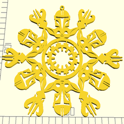 Mandalorian_Snowflake_OpenSCAD.png Archivo 3D gratis Mandaloriano, Bebé Yoda (el Niño) y Mitosaurio Copo de Nieve・Objeto para impresora 3D para descargar