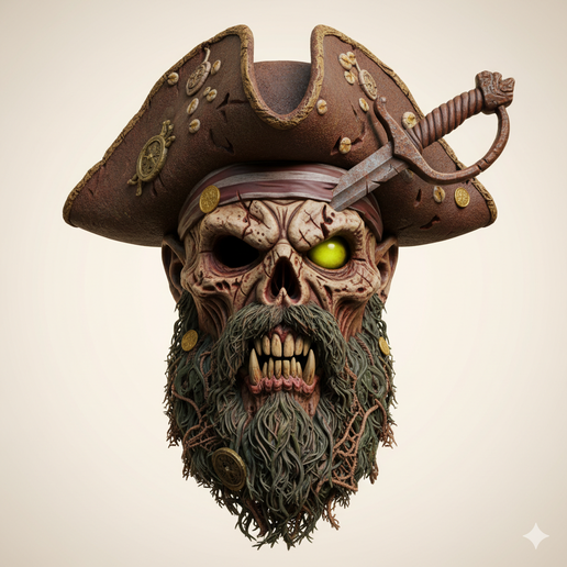 Zombie pirate mask - Halloween, spooky, scary, horror, creepy, haunted, October 31, trick or treat, pumpkin, jack o’ lantern, jackolantern, ghost, skeleton, skull, zombie, witch, vampire, monster, mummy, Frankenstein 3D Model 3D model