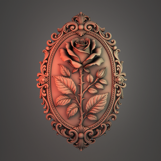 Rose Wall Decor STL – Vintage Oval Floral Frame 3D Print Model