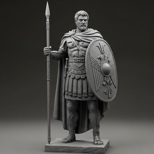 Epic Ancient Hero Statue with Spear and Shield - High Detail STL Model - 3D model önizlemesi