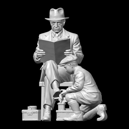 Urban Street Corner - Shoeshine Boy and Customer Reading