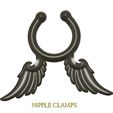 Fem-Jewel-Fake-Nipple-Piercing-Ring-55-v5-00.jpg STL file fake Nose hook "Wings" FAKE NIPPLE Clamps Pendant PIERCING Female Septum Barbaella male Non-Piercing Body Jewellery Bondage Weight femJ-55 3d print cnc・Model to download and 3D print