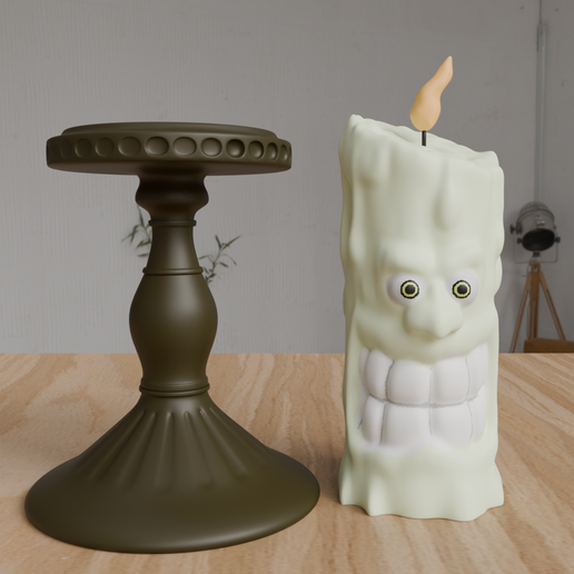 Candle with Cara 1 and Base-Halloween - 3D model önizlemesi