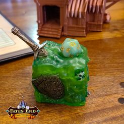 GelatinousCubeDJwithLogo.jpg STL-Datei Gelatinous Cube Dice Jail - SUPPORT FREE!・Vorlage für 3D-Druck zum herunterladen