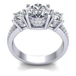 3-Stone_5_Render_CAD_B_White-Reflective_3_Platinum_02_GJ.jpg STL file Engagement, Solitailr ,Band, Ring 3d Model Render・3D printable design to download