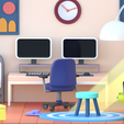 Habiitaciion7.png "Low Poly Isometric Room - Set complet de bureau et d'accessoires".
