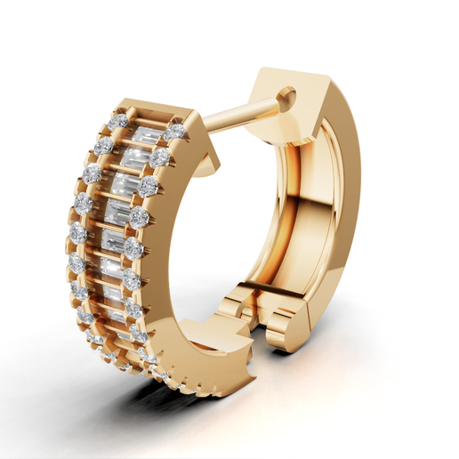 💍 Elegant Gemstone-Set Hoop Earring 3D CAD Jewelry Model・ STL