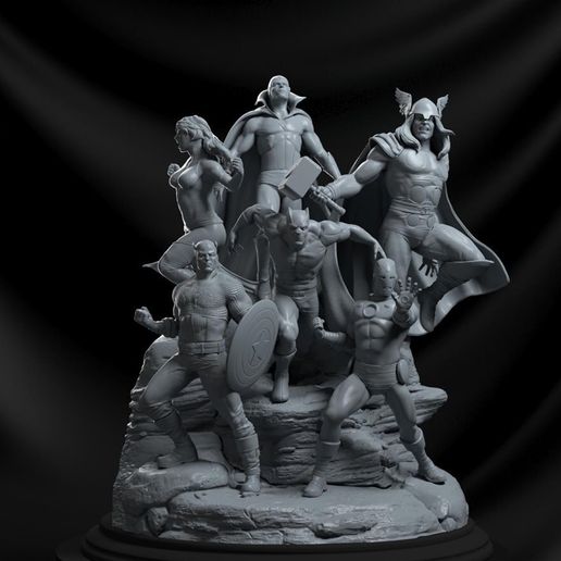 Avengers Assemble Diorama - Epic Marvel Statue for 3D Printing - 3D model önizlemesi