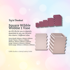 Cover-9.png Square Wobble Vase 1 STL File - Digital Download -5 Sizes- Homeware, Minimalist Modern Design