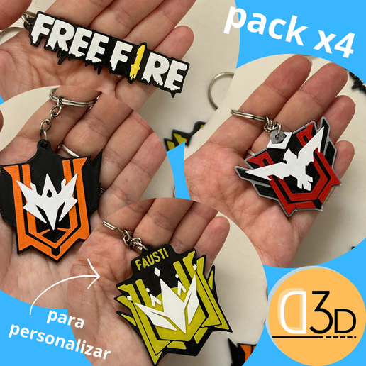 Pack x 4 Free Fire key chains