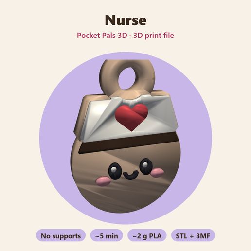 Nurse – Free Kawaii Job Keychain, Flat, No Supports 3D model by pocketpals3d