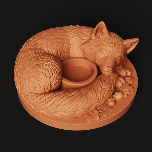 Sleeping Fox Tealight Holder STL | Woodland 3D Print | Cozy Art