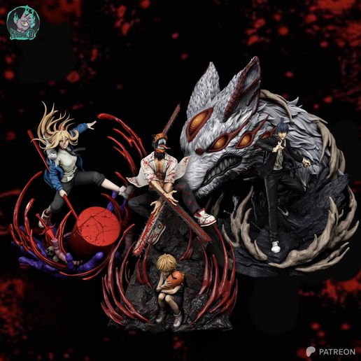 Chainsaw Man Trio Bundle CHAINSAW MAN - STL ready for 3D Printing - 3D model önizlemesi