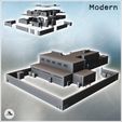 1-PREM.jpg Large multi-story brick building with enclosure wall, flat roof, and outdoor furniture (1) - Modern WW2 WW1 World War Diaroma Wargaming RPG Mini Hobby