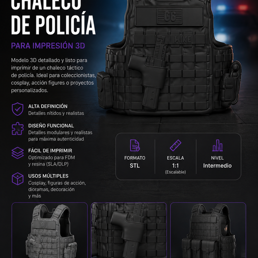 Chaleco Táctico de Policía – Archivo STL para Impresión 3D 3D model