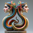 SNAKE-3262.png 242  Color 3D Model of a Dancing Two-Headed Snake Woman in Indian Style, magic, dragon, serpent, wood, gnome, gorgon, warrior, wild, fox, monster, cat, fair, witch, werewolf, horror, beast, snake, troll, skeleton, DND, STL