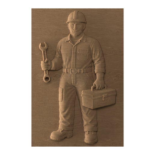 SKU-_02_front_oak.png Mechaniker mit Schraubenschlüssel und Werkzeugkasten - 3D STL Modell