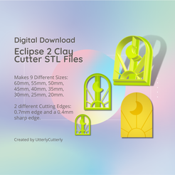 Cover-7.png Archivo 3D Eclipse 2 Clay Cutter - Moon Sun Celestial Arch STL Digital File Download- 9 tamaños y 2 versiones de cortador de pendientes, cortador de galletas・Diseño de impresión en 3D para descargar