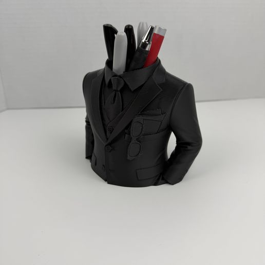 Suit Pen Holder STL – Elegant Gentleman Desk Organizer 3D Print File, Stylish Office Decor Pencil Holder Model