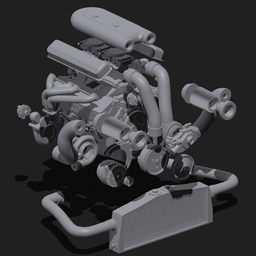 🤏 1/25 Low Mount Twin Turbo Small Block Chevy Engine・ 3D File for 3D ...