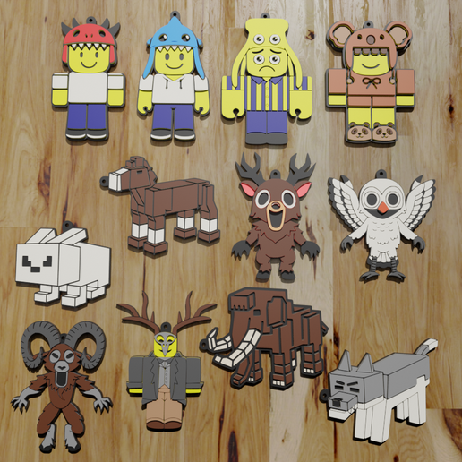PACK of 12 KEYCHAIN KEYRINGS / KEYCHAIN Roblox: 99 nights in the forest (STL & 3MF) - 3D model önizlemesi
