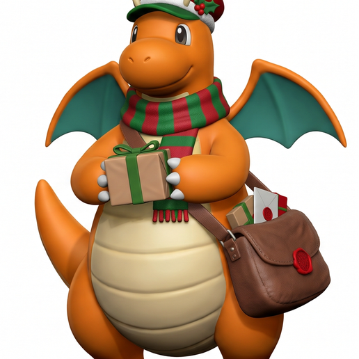 Holiday Mailman Dragonite (Christmas Delivery Edition) | 3D Printable Figure | Clean STL