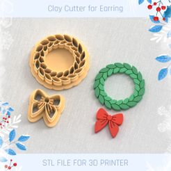 1.jpg 3D-Datei Weihnachtskranz Schleife Set Ton Ausstecher, Winter Ohrring Ausstecher, Weihnachten Ton Ausstecher, Mini Ton Ausstecher 3 Größen・3D-druckbares Design zum Herunterladen
