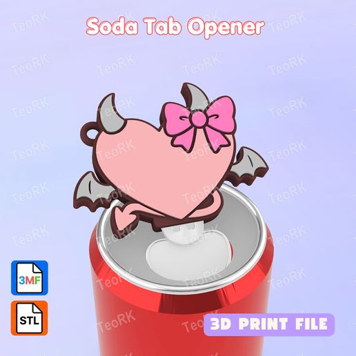 Soda Tab Opener bandit heart Keychain - STL 3MF pre-painted - Soda can Opener