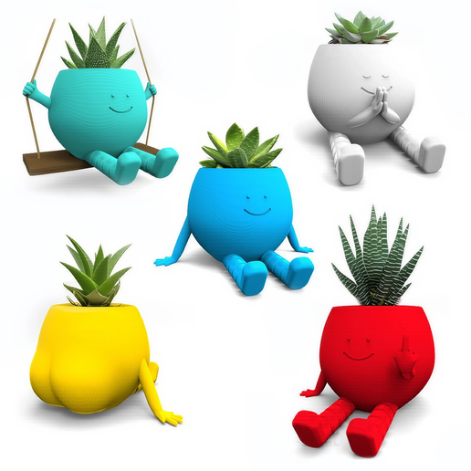 Happy Plant Pot Pack - Small Pots: Swing, Sitting, Meditation, Fu**k, Ass, Book, Mug - 3D model önizlemesi
