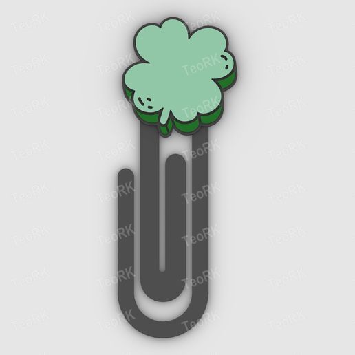 Paperclip St. Patrick's shamrock - clover - bookmark - 3MF pre-painted , STL