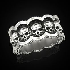 Skulls-Coin-Ring-11.jpg STL file Skulls Coin Ring・Model to download and 3D print
