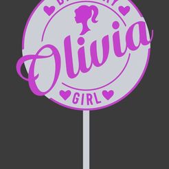 Olivia-birthday-girl-topper.jpg Fichier STL Décoration de gâteau d'anniversaire - Topper - Olivia・Modèle imprimable en 3D à télécharger