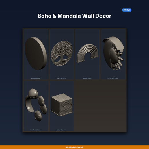 Boho & Mandala Wall Decor - 6-Model STL Bundle