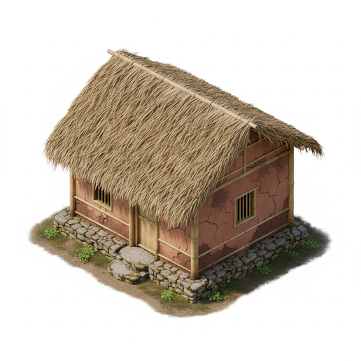 🏠 Rustic Clay and Thatch House – Historical Village 3D Model