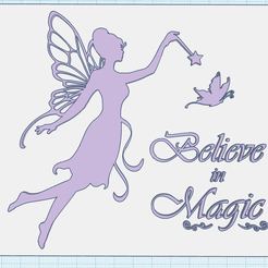 fairy-believe-in-magic.png Download STL file BELIEVE IN MAGIC Fairy Tale Butterfly Fairy, magic spell - Positive Inspiring Quote, wall home art decor, fridge magnet, cake decoration • 3D printer design, Allexxe