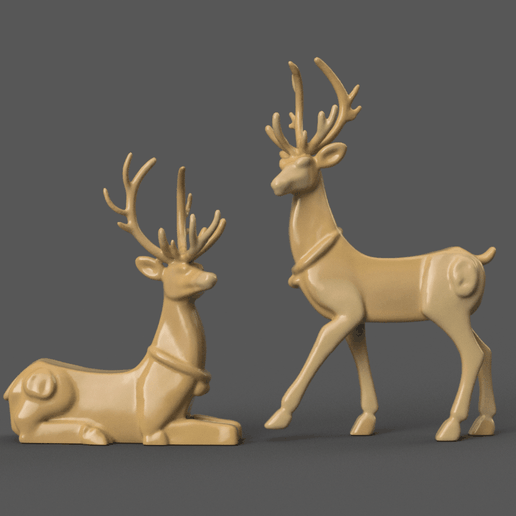 Deer Pair 3D Design – Sitting and Standing for Elegant Décor 3D model