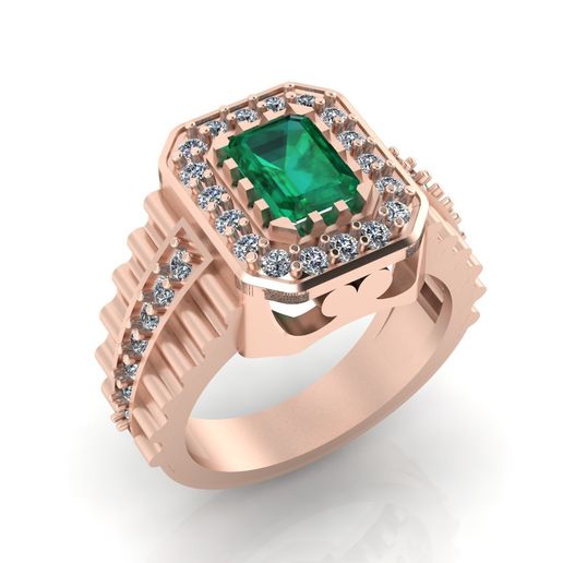 Rose Gold Emerald Cut Green Gemstone Halo Ring