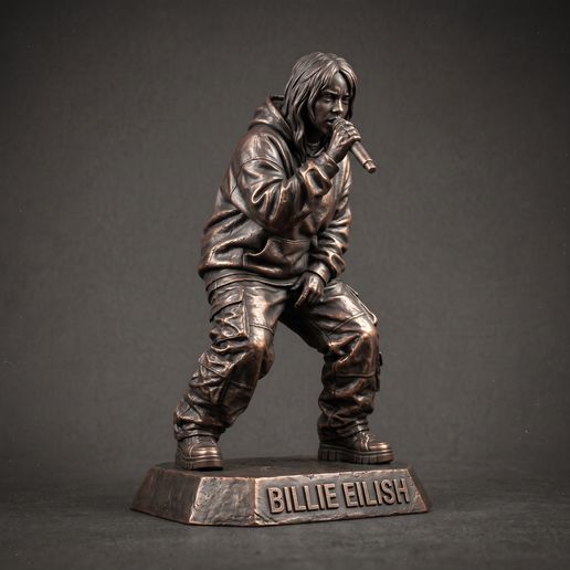 Billie Eilish - Statue Singing into Microphone, Silver Fine-Art Statue, 3D Printable STL, Home Decor, Desk Decor, Gift