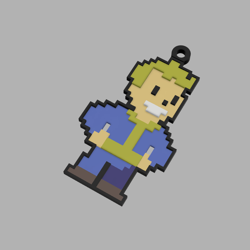 🗝️ FALLOUT KEYCHAIN - PIXEL VAULT BOY・Free STL File for 3D
