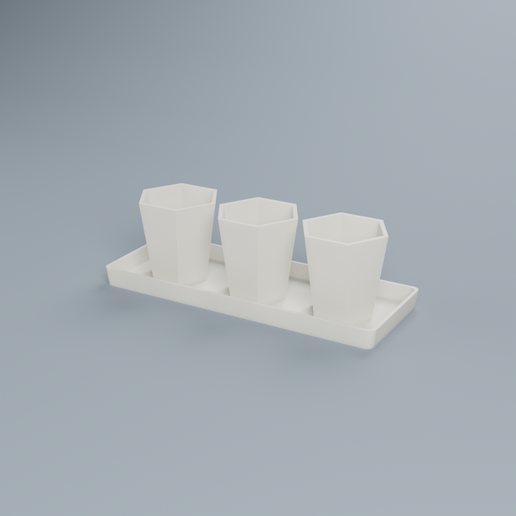 Herb Trio Planter - 3 Pots on One Drip Tray, Customizable (No Supports, One Piece)