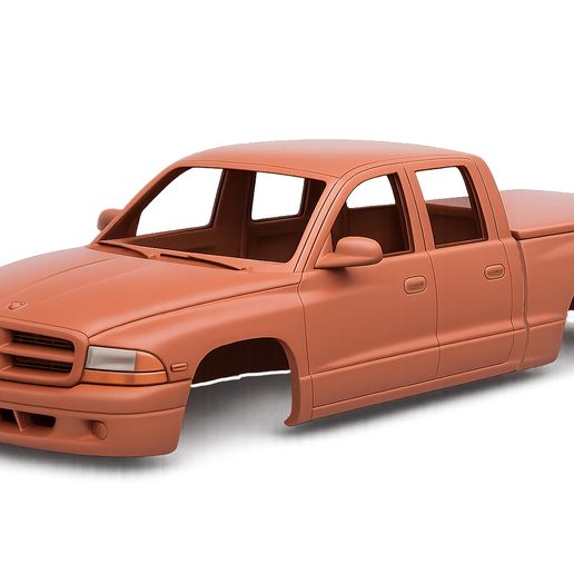 2000 Dodge Dakota double cab, with bed cover, raised bed, hollow body, clean interior, rc trucks, scale models, stl file