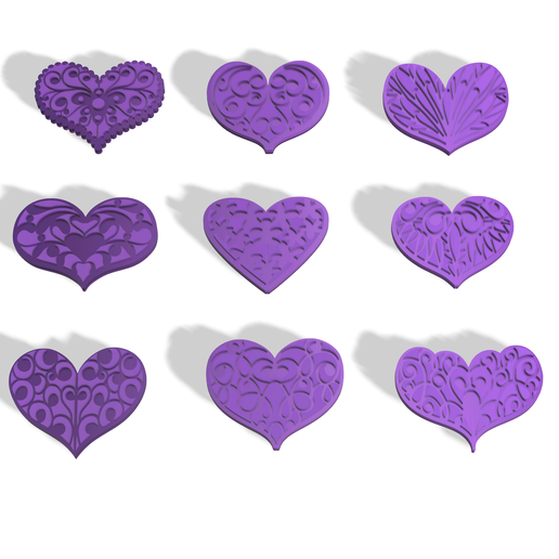 POLYMER CLAY CUTTERS HEARTS EARRINGS/COLLARS X9 DESIGNS 3D model