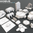 PROJECT MOsBIUS Scifi building miniatures STL file pack for gaming [vol 2] Scifi Structures Vol 2
