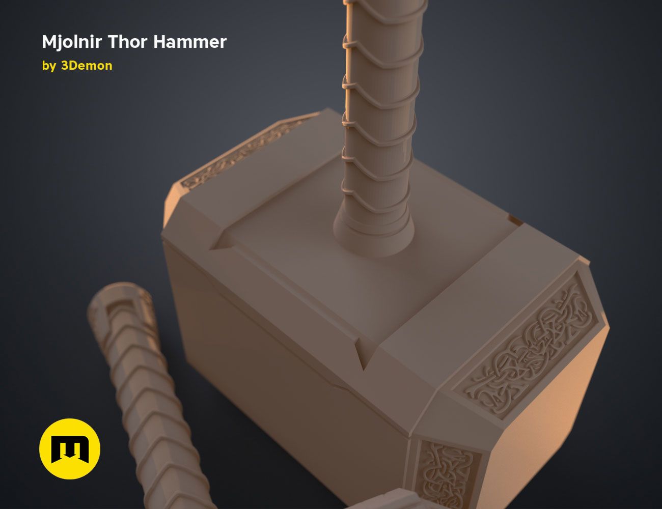 Thor-Mjolnir_NEW-render-scene-basic-3.jpg 3D-Datei Mjolnir-Hammer (Liebe und Donner)・3D-druckbares Design zum Herunterladen, 3D-mon